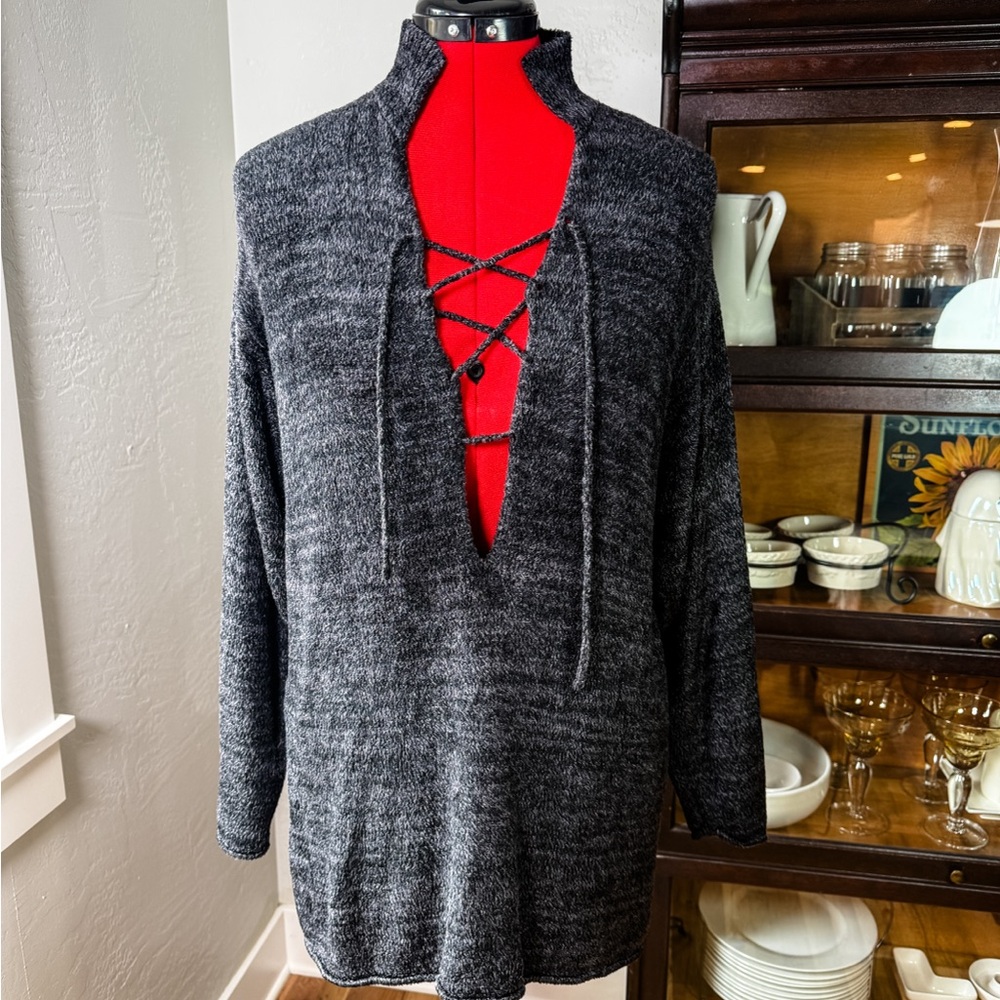 Vintage Marika Contompasis by Stanley Desantis Hippie Gray Tie Front Sweater XL